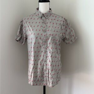Vans Light Gray Short-Sleeve Button-Down with Flamingo Print